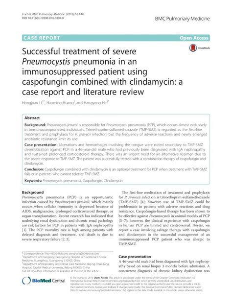 Pdf Successful Treatment Of Severe Pneumocystis Pneumonia In