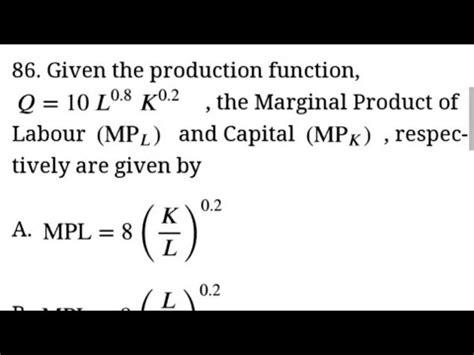 Finding Mpl And Mpk From Cobb Douglas Production Function Youtube