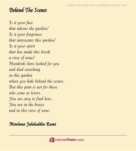 Behind The Scenes Poem By Mewlana Jalaluddin Rumi