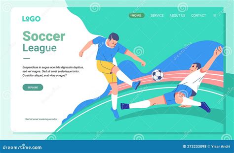 Illustration Soccer Player Character On Field Sport And Landing Page