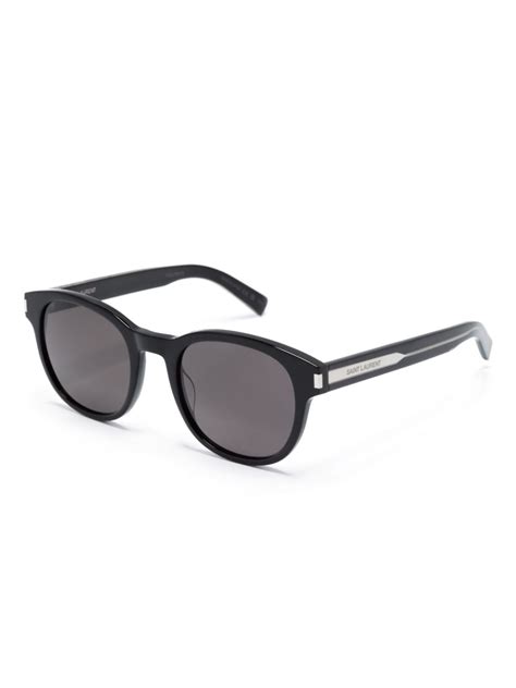 Saint Laurent Eyewear Logo Engraved Square Frame Sunglasses Black