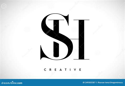 SH Artistic Letter Logo Design With Serif Font In Black And White