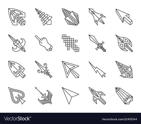 Mouse Cursor Simple Black Line Icons Set Vector Image