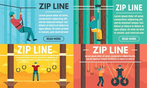 Zip Line Banner Set Flat Style 8883773 Vector Art At Vecteezy