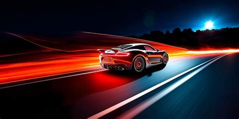 Premium Ai Image Sports Car Speeding Down A Highway At Night With