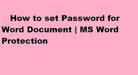 How To Set Password For Word Document Ms Word Protection