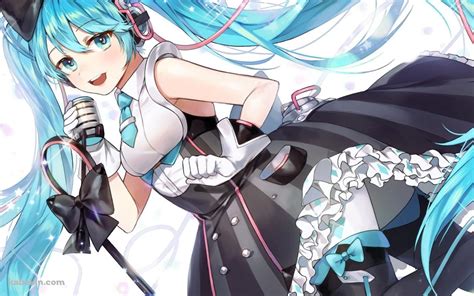 マイクスタンドを持って歌う初音ミク1280x800pxのデスクトップpc用の壁紙 高画質 壁紙キングダム