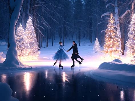 Premium AI Image Christmas Tree In The Forest Ice Skating On A Frozen