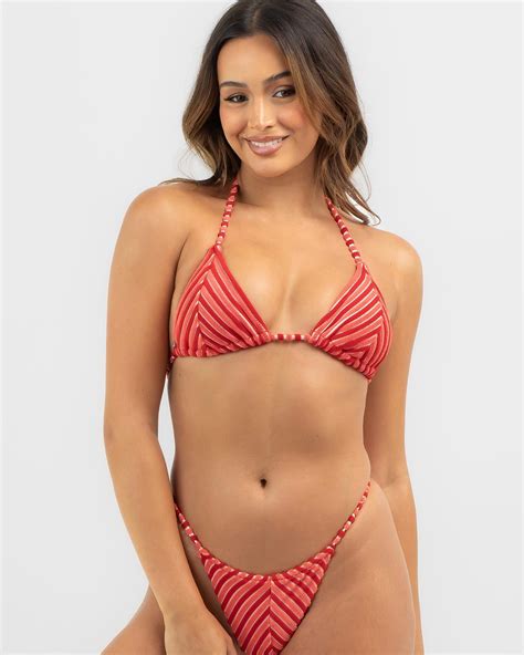 Shop Rhythm Terry Sands Stripe Sliding Triangle Bikini Top In Red Sand