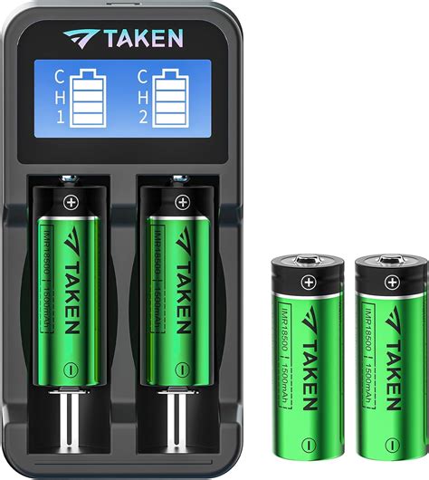 Taken Batería Recargable De Iones De Litio 18500 Con Cargador Imr 18500 3 7v 1500mah Batería