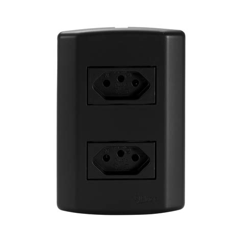 Tomada Dupla Preta Fosca 10a 20a Pluzie 2P T 4x2 Black Shopee Brasil