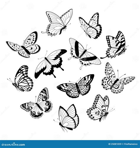 Flying Black Silhouettes Of Butterfliesvector