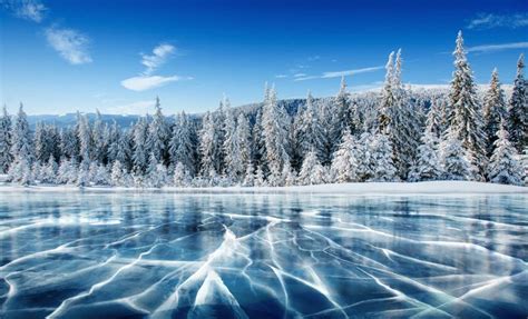 Gelo No Inverno O Lago Baikal Perto Da Ilha De Ogoy Sib Ria R Ssia