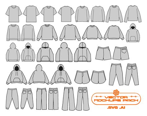 Streetwear Clothing Vector Mockups Pack 8 Colors For Illustrator