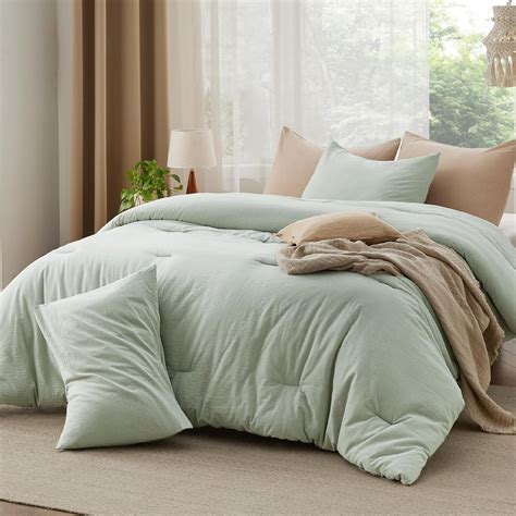 Amazon Bedsure Comforter Set Queen Size Sage Green Cotton Fabric