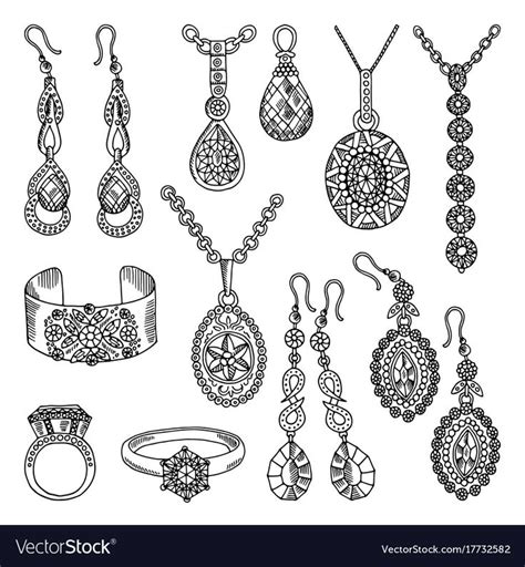 Hand Drawn Pictures Set Of Luxury Jewelry Vector Illustrations