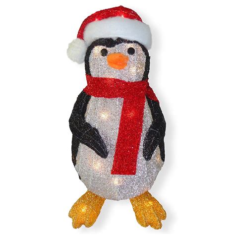 National Tree 205 Inch Fabric Tinsel Penguin With 20 Clear Outdoor