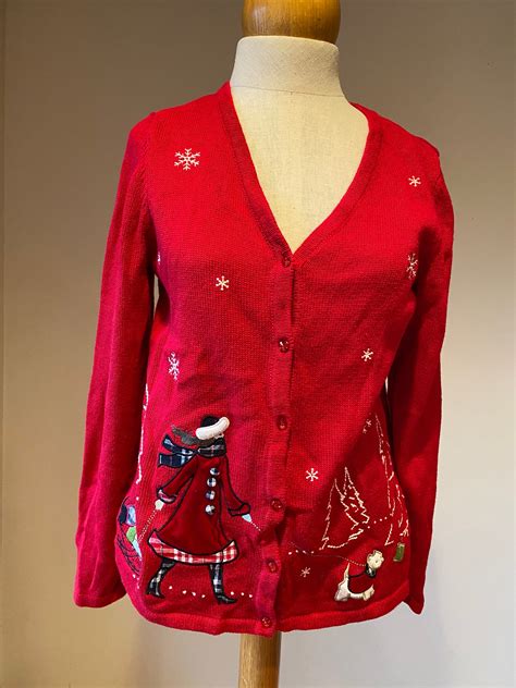 Red Christmas Cardigan Sweater Holiday Party Fashion Top