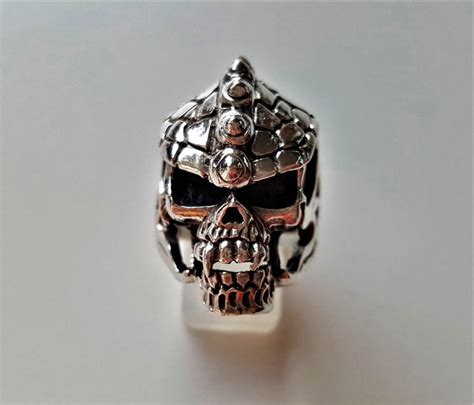 Skull Sterling Silver Ring Reptilian Mohawk Skull Ring Biker Rock