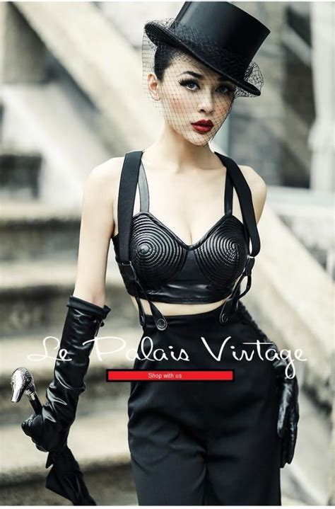 Le Palais Vintage Quilted Leather Short Conical Bra Bustier Fabric