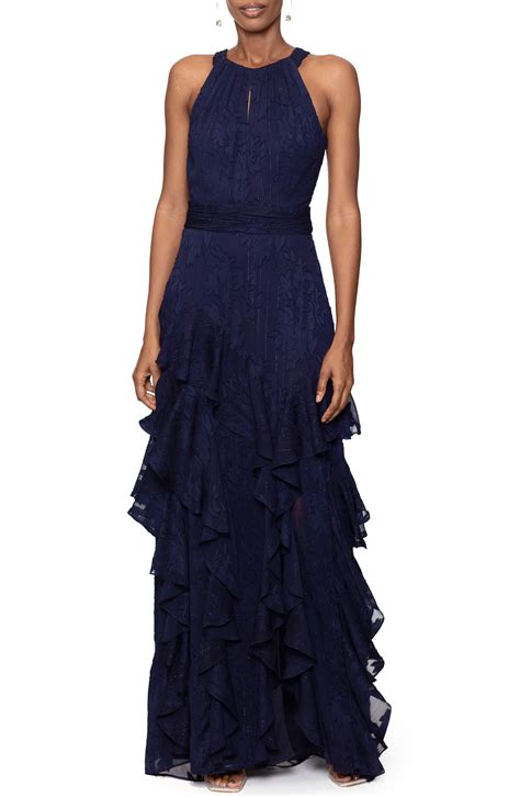 Xscape Ruffle Metallic Gown In Blue Lyst