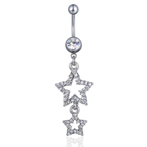 Niaspi 14G Sparkle Star Dangle Belly Button Rings For Women Surgical