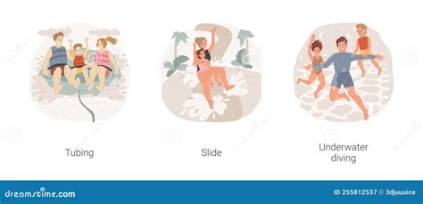 Water Park Rides Isolated Cartoon Vector Illustration Set Stock Vector