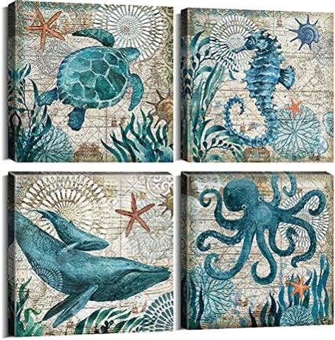 Amazon 4 Pieces Beach Bathroom Decor Wall Sign Art Ocean Decor Sea