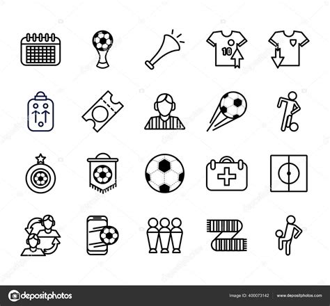 Veinte fútbol fútbol deporte conjunto iconos Vector de stock por