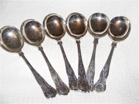 6 ANTIQUE A1 Silver Plated Epns Soup Spoons Sheffield Kings Pattern 71