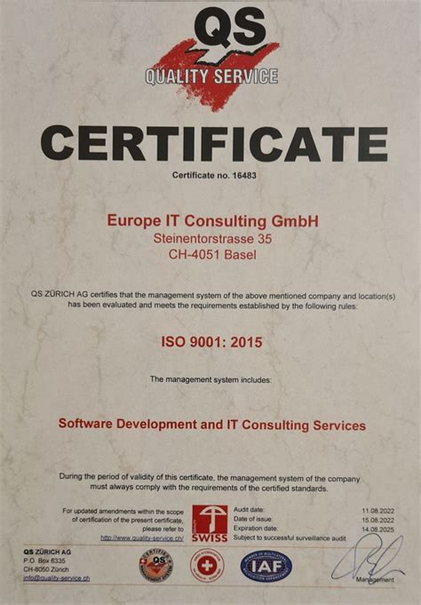 Erfolgreiche Iso Zertifizierung Europe It Consulting