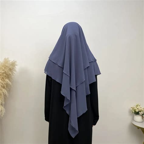 2305 New Front Back 2 Layer Chiffon Khimar Solid Color Women Hijab