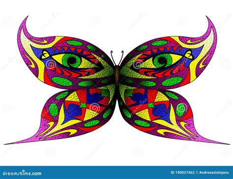 Vector Illustration Of Fantasy Butterfly With Two Green Eyes On Wings