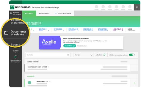 Contrat banque assurance et relevé de compte en ligne BNP Paribas