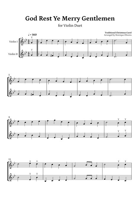 God Rest Ye Merry Gentlemen Violin Duet Beginner Level Arr Henrique Oliveira Sheet Music