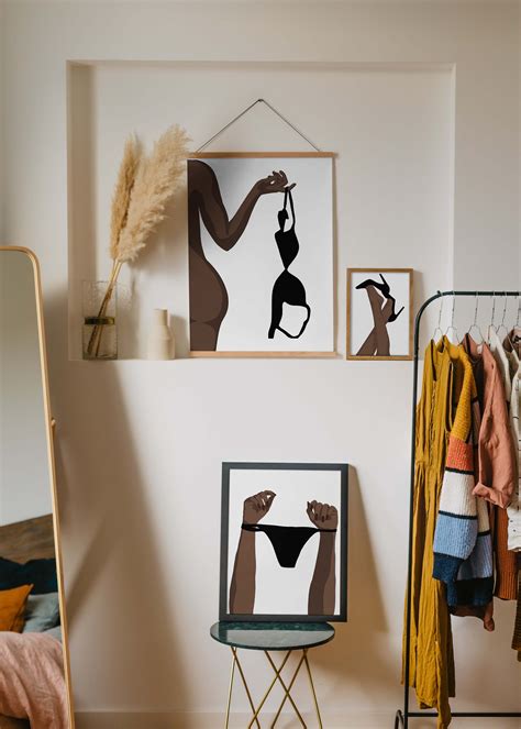 Black Woman Holding Bikini Wall Art Print Curvy Woman Art Print Nude Woman Art Print Modern