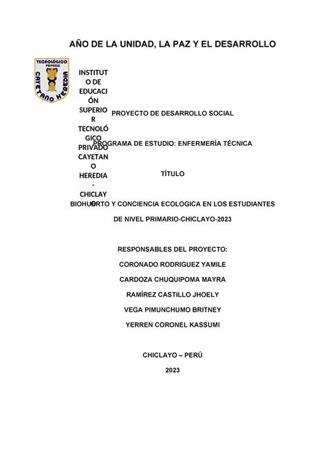 Biohuerto Proyecto Final AÑo De La Unidad La Paz Y El Desarrollo Proyecto De Desarrollo