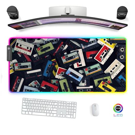 Rgb Gaming Mouse Pad Desk Mat Led Mousepad Retrowave Cassette Tape