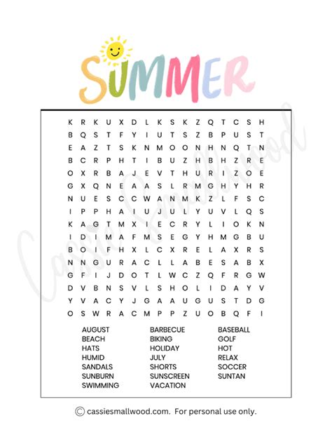 Free Summer Word Search Printable Atelier Yuwa Ciao Jp