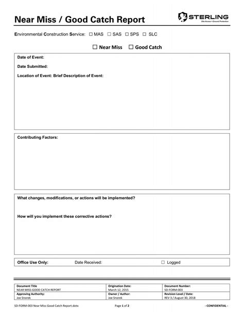 Sd Form 003 Near Miss Good Catch Report