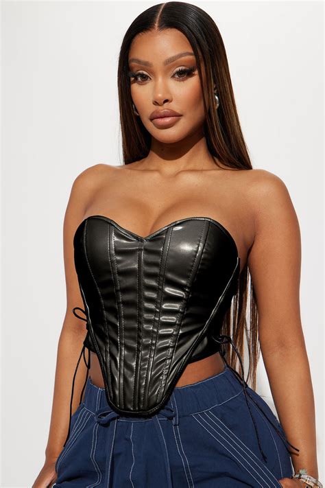 Knissa Faux Leather Corset Top Black Fashion Nova Shirts And Blouses Fashion Nova