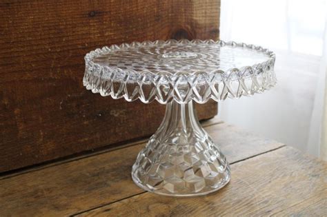 Vintage Fostoria American Pattern Glass Cake Stand Round Pedestal Plate