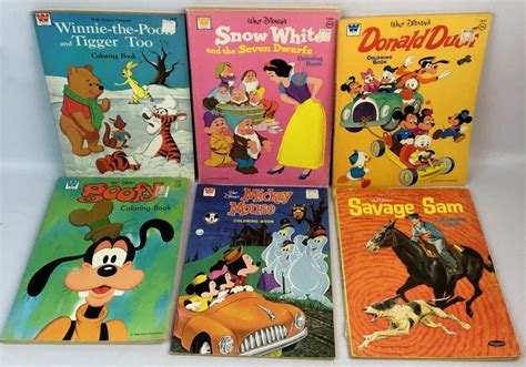 Vintage Lot Of 6 Misc Walt Disney Whitman Coloring Books M