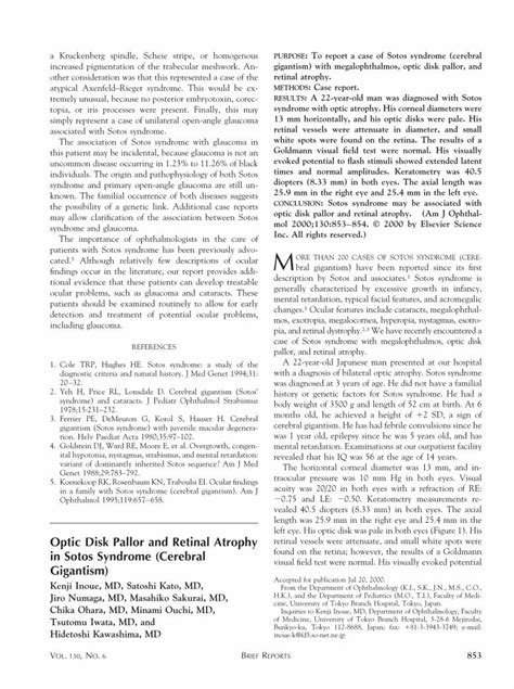 PDF Optic Disk Pallor And Retinal Atrophy In Sotos Syndrome Cerebral