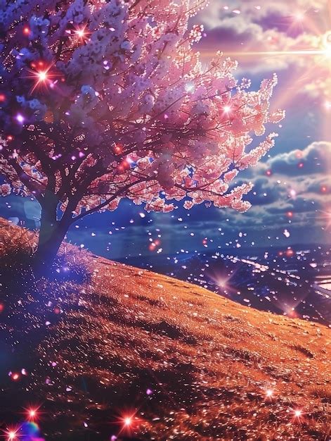 Premium Photo Magical Cherry Blossom Tree With Glowing Lights