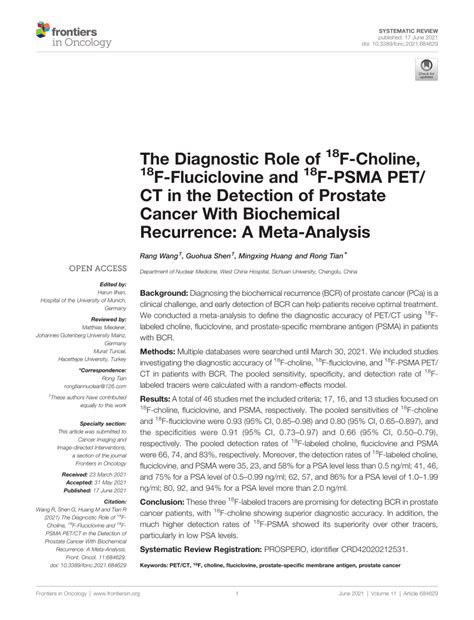 Pdf The Diagnostic Role Of F Choline F Fluciclovine And F Psma