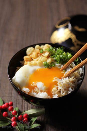 Onsen Tamago Kake Gohan Soft Biled Egg Over Rice With Shirasu