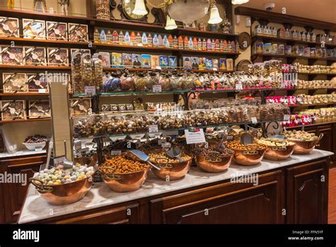 Belgian Chocolates On Display Inside A Chocolate Shop In Brussels Stock