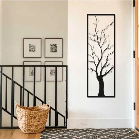 Tree Metal Wall Art Long Wall Decor Vertical Wall Decor Minimal Wall