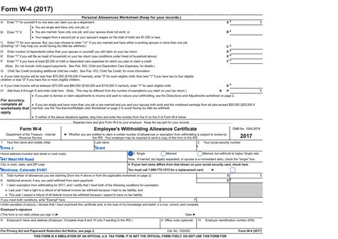 Personal Allowances Worksheet W 4